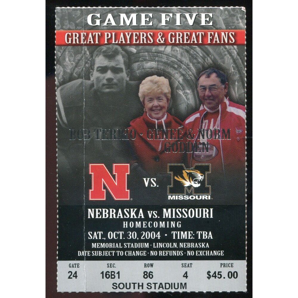 Vintage 2004 Nebraska Cornhuskers Missouri Tigers NCAA Football Ticket Stub